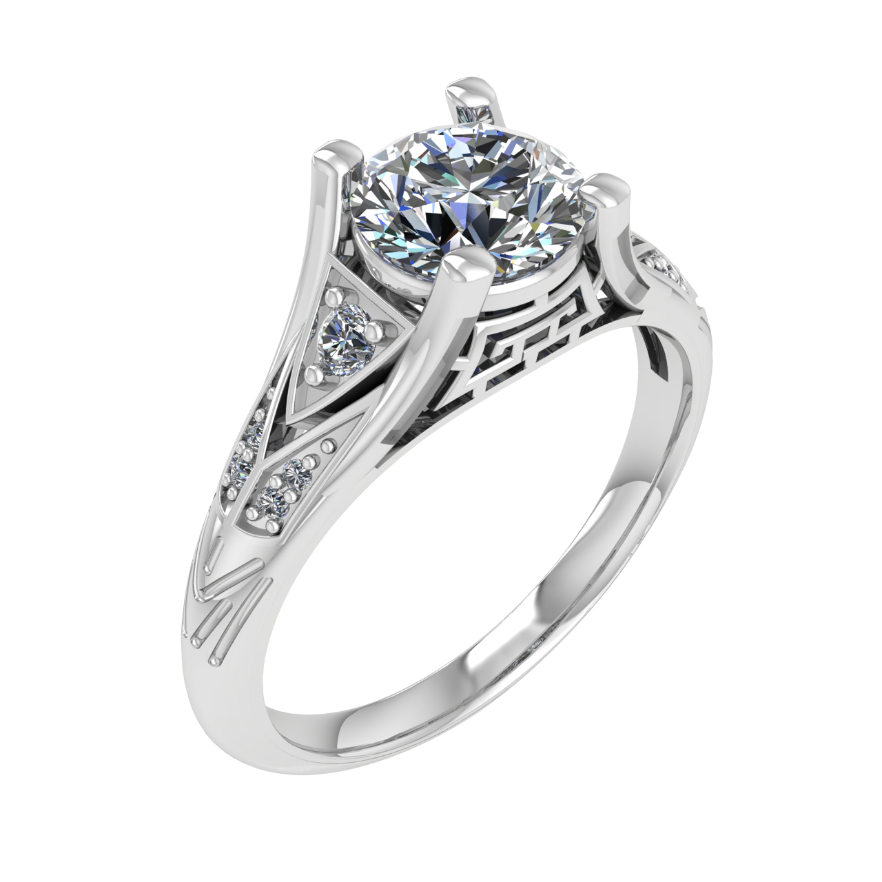 ACCENTED PAVE 6.50mm ROUND ENGAGEMENT RING